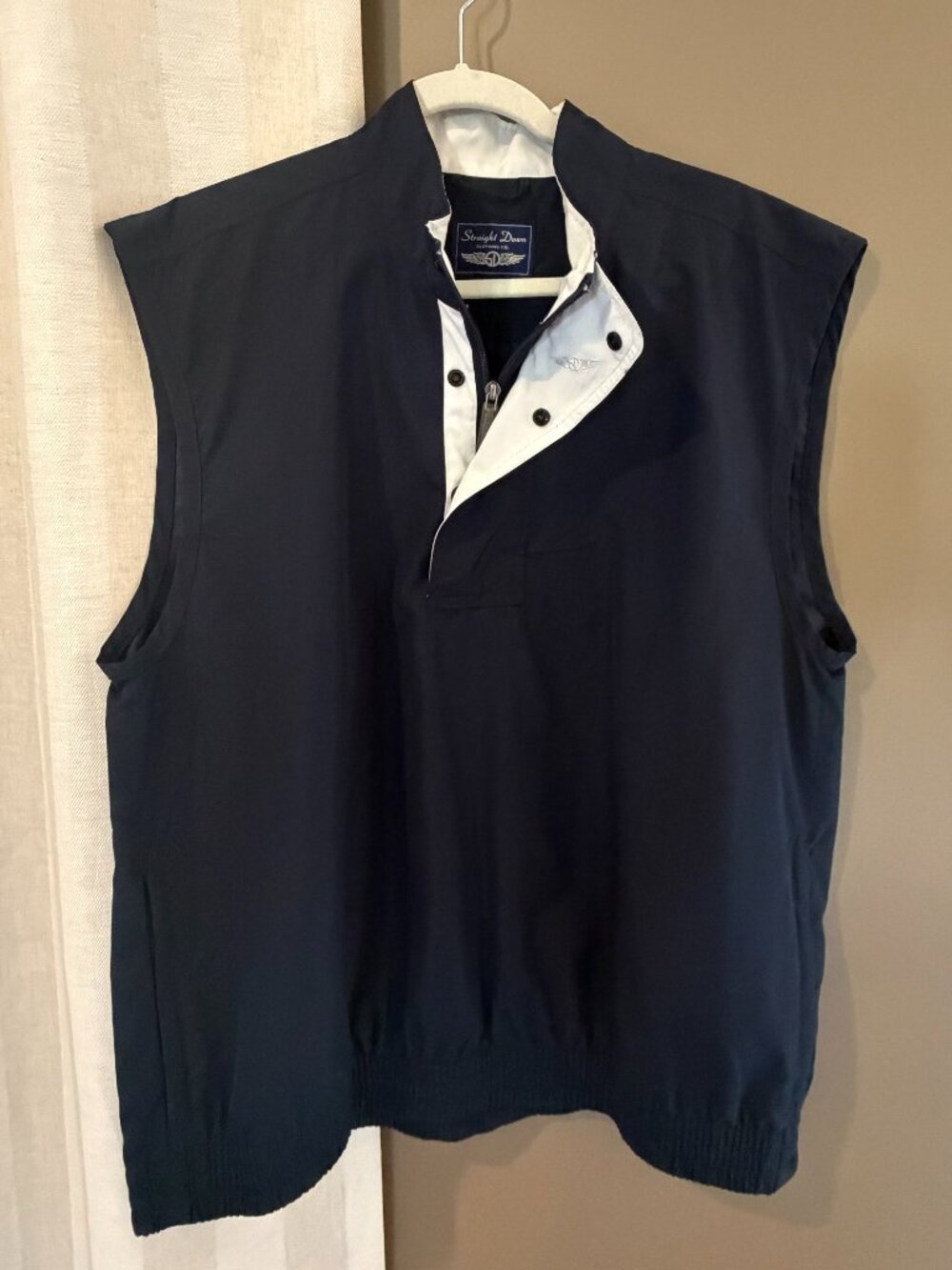 Straight Down Navy Vest Zip & Snap Golf Course Old Money Preppy, Size Large